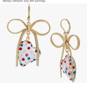 Betsey Johnson Gold Bow Earrings with Red, Blue, and White Accents